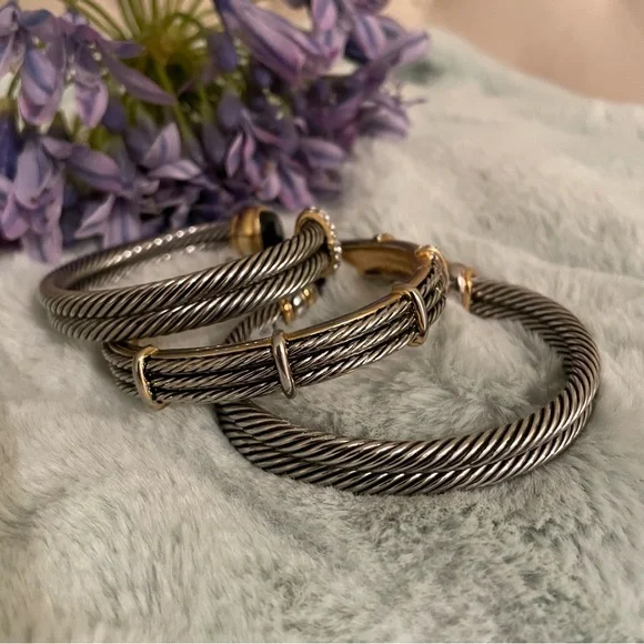 ★ Classic Cable Cuff Stacking Bangles ★ - Picture 2 of 10
